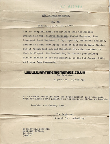 Wilfred Englisch notification of death